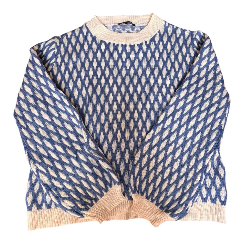 SHEIN Argyle Pattern Lantern Sleeve Sweater